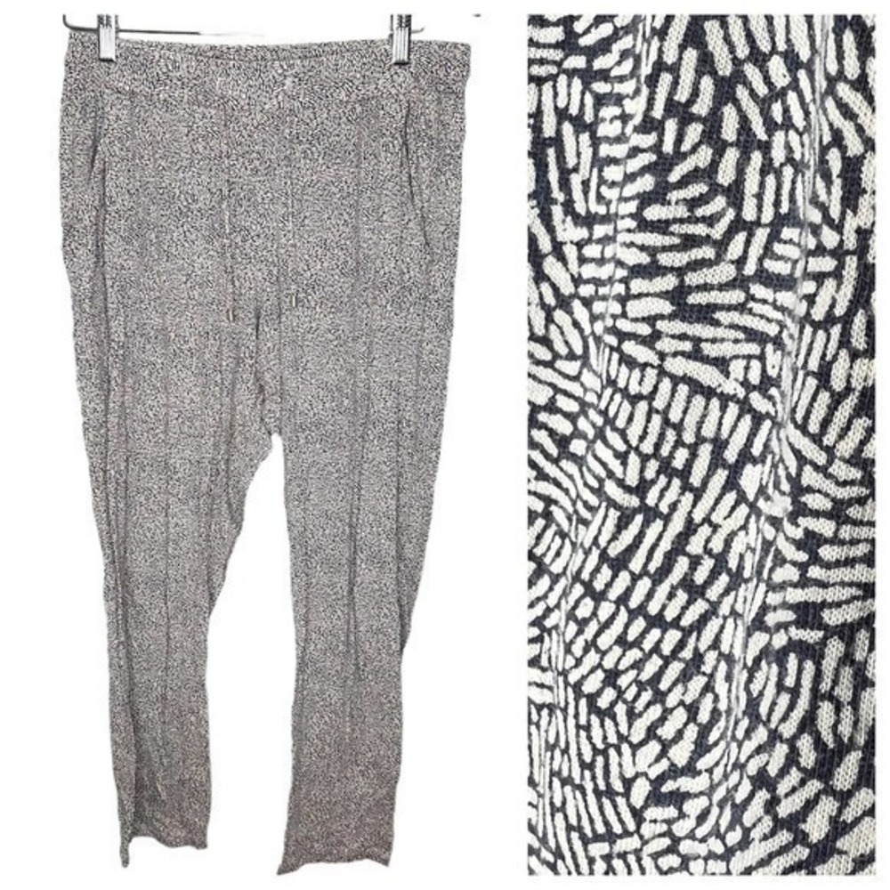 Hanro of switzerland black & white pull on lounge pajama pants pockets sz medium